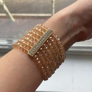 Sparkly Shiny Peach Blush Pink & Gold Beaded Bracelet for Formal Events Dress Up